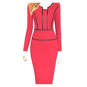 Red Sheath Dress with Black Piping Detail